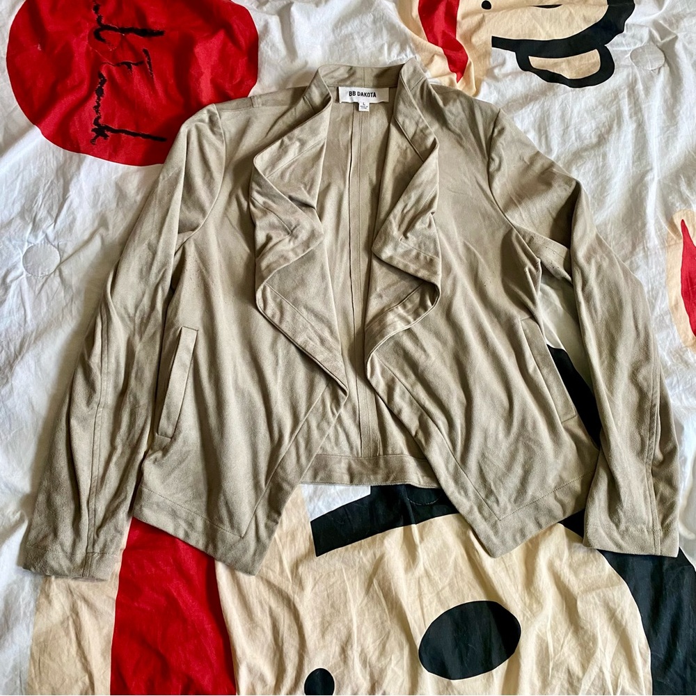 Faux Suede Open Jacket with Pockets